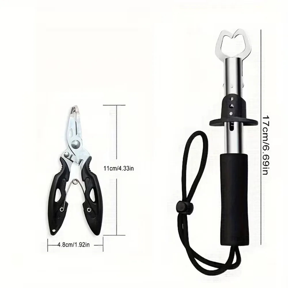 1 Set Stainless Steel Fish Gripper Grip(16.76 cm)+ Pliers(10.92 cm) Fishing Tackle Controller Fish Plier Fishing Tools
