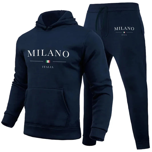 NEW Arrivals Men's Luxury Hoodie Set Milano Sweatshirt Sweat Pant for Male Hooded Tops Jogging Trousers Suit Casual Streetwear Tracksuit Outdoor Running Hiking Gym Sports Fashion Apparel Supplies