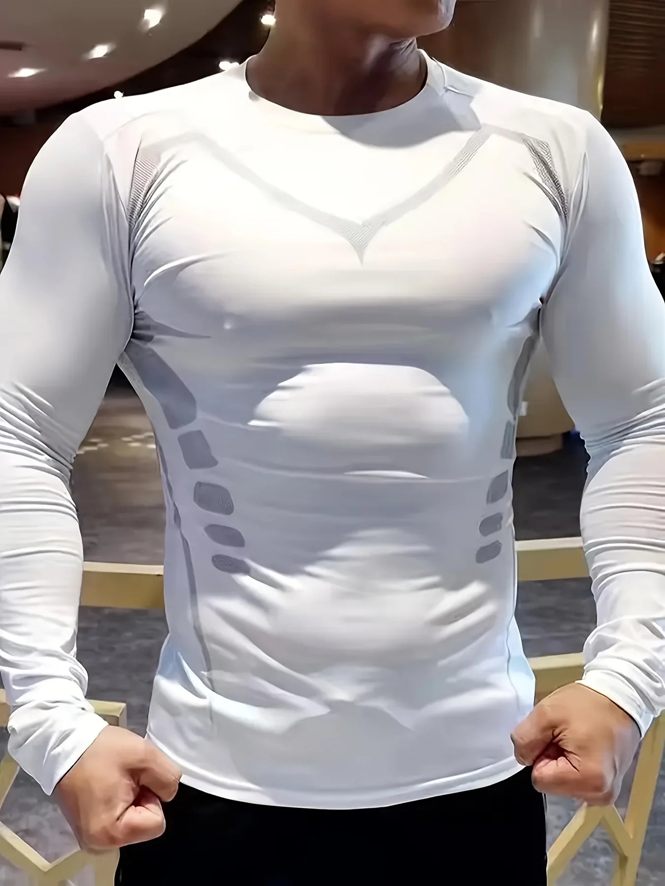 S-3XL Plus Size Men's Sportswear Quick Drying T-Shirt, Elastic Compression Training Top, Breathable Running Gym Cycling Fitness Long Sleeve Shirt Men Sports Apparel Accessories