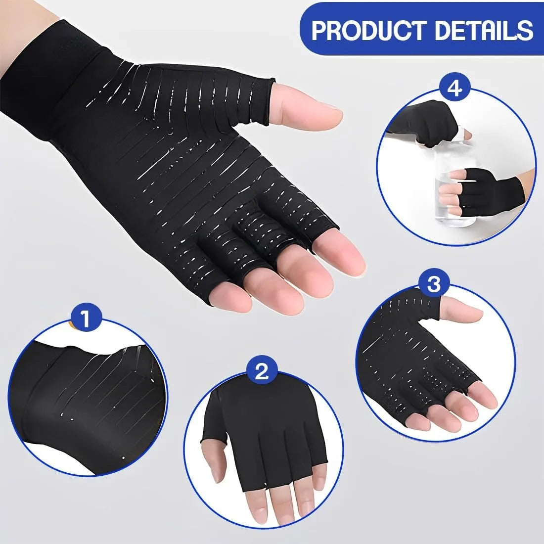 1Pair Copper Arthritis Tendonitis Rheumatism Gloves for Hand Pain Relief, Rheumatoid Osteoarthritis, Swelling, Carpal Tunnel, Compression Gloves Health Care Accessories