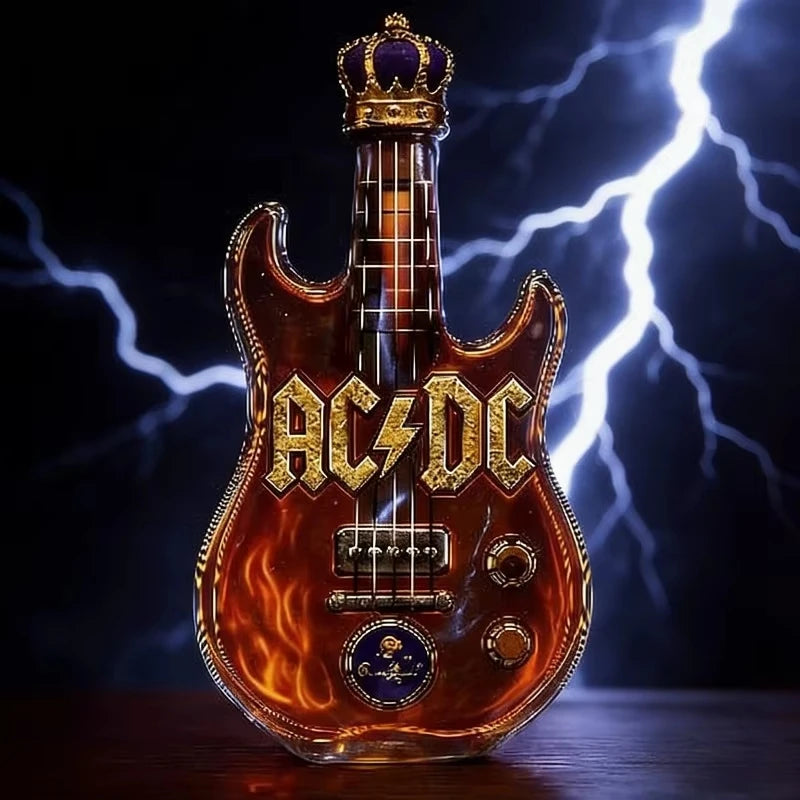 AC/DC Lovers Electric Guitar Shaped Whiskey Decanter with Crown Topper Creative Style Crystal Glass Liquor Bottle for Rock Fans Gifts Bar Pubs Night Club Drinkware Decorations Barware Accessories