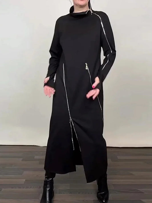 NEW Arrivals S-3XL Long Sleeve Autumn Zipper Party Dress,Spring Women Female Turtleneck Loungewear Maxi Dress, Elegant Patchwork Evening Night Clubwear Streetwear Outfit Girls Ladies Luxury Fashion Clothing Supplies