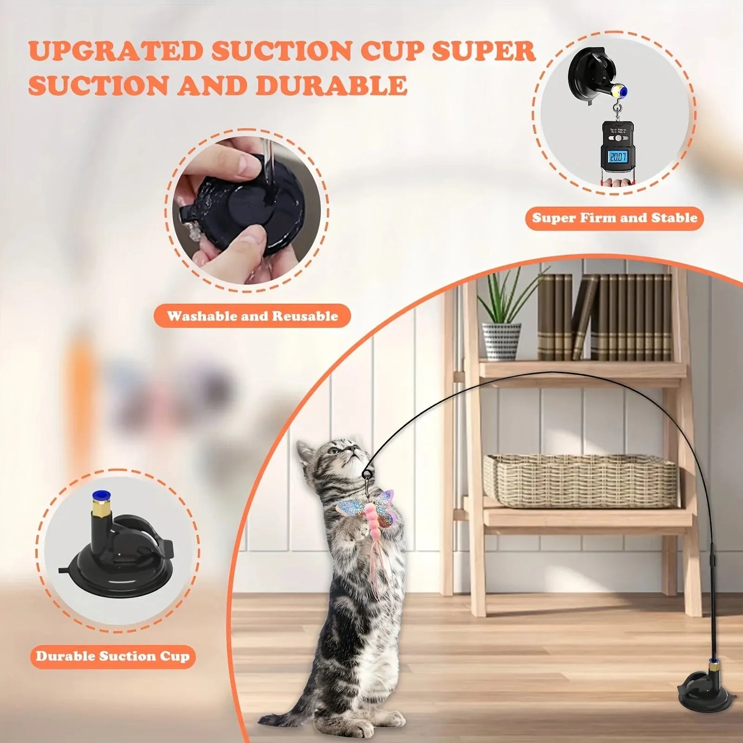 Cat Teaser Toy - Interactive Bell & Feather Wand - Long Suction Cup Pole for Exciting Playtime Adventures - Ultimate Cat Toy Pets Accessories