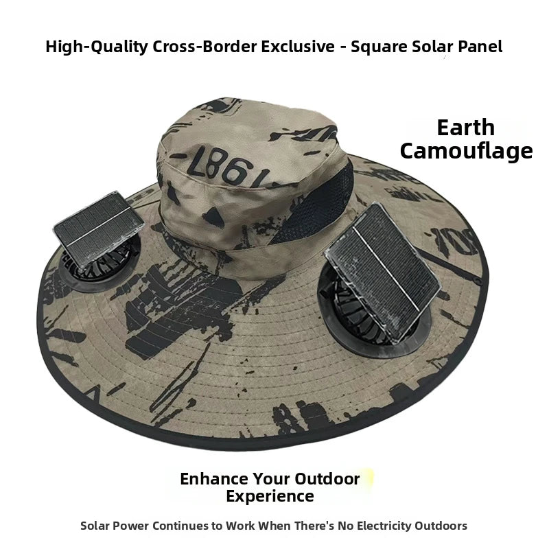Japanese Solar Air Cooler Powered Fan Cooling Cap, High Wind Power, Summer Outdoor Beach Camping Hiking , Cross-Border, Large Brim, UV Fishing, Sun Visor, Hiking Caps