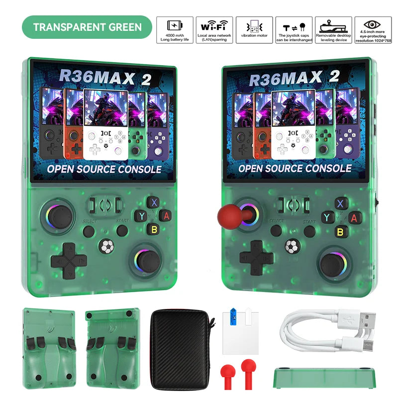 New R36 Max2 Retro Handheld Game 22.000 Games Console Linux System 4.5 Inch IPS Screen 64G/128G Portable Pocket Player Built-In Computer Gaming Supplies