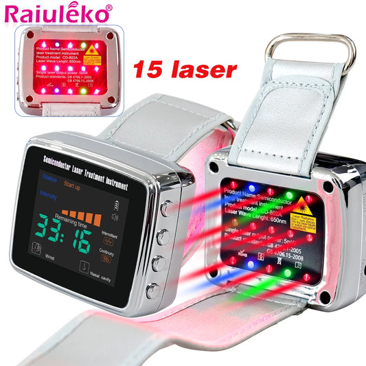 NEW Arrivals 15 Holes 650nm Laser Therapy Watch Diode LLLT Wrist Watch For Diabetes Cholesterol Hypertension Treatment Sinusitis Therapy Health Care Supplies