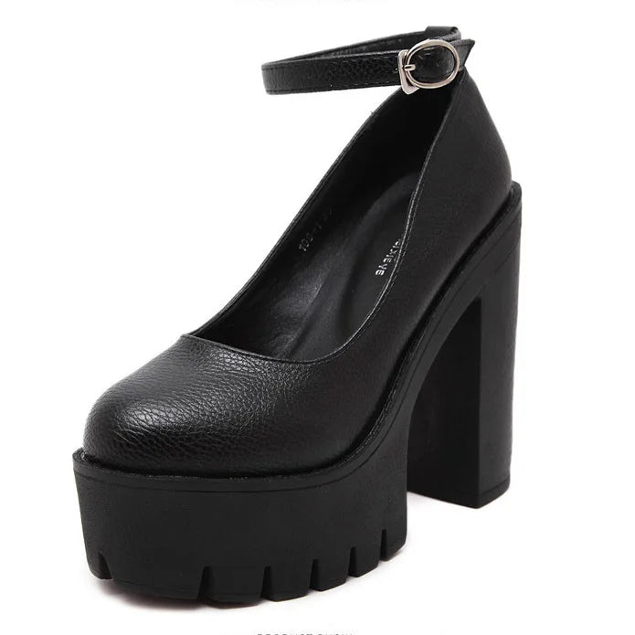NEW Arrivals Black/White Sexy Thick-Soled Single Shoes Women's 14CM High Heels European American Fashion Buckle Women's Platform Heels Pumps Bridal Shoes Footwear Accessories