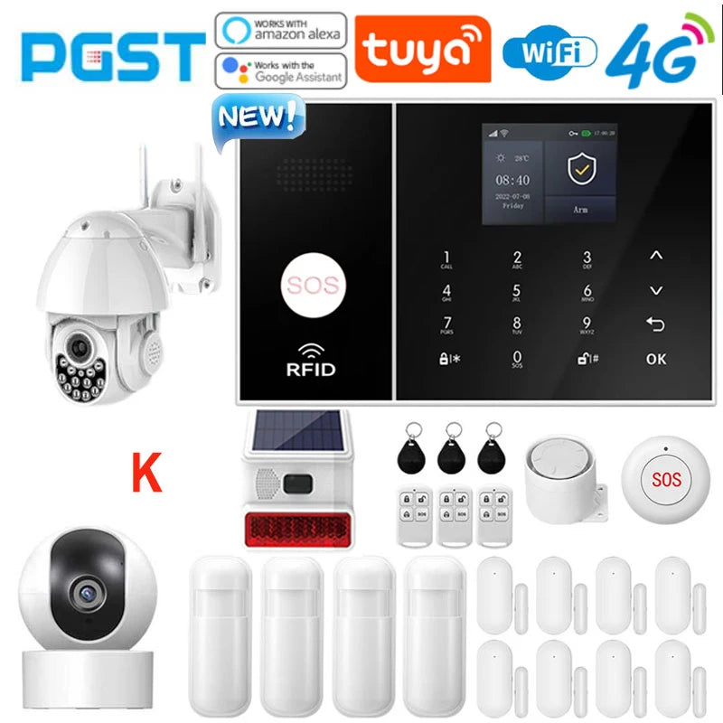 NEW HOT SALE 4G PG108 TUYA APP Control Alexa Voice Google WI-FI Support Home Alarm Anti-Theft System Smart Life APP Camera  SOS One Click Help Wireless Safe Security for House Villa Business Shops 433MHz