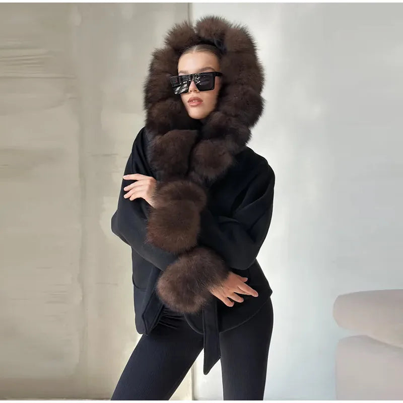 UK Size White/Gray/Brown/Black Color Hoody Mink  Fur Furry Coats Women Fashion Belt Long Sleeve Pocket Thicken Warm Jacket Autumn Winter Urban Lady Streetwear