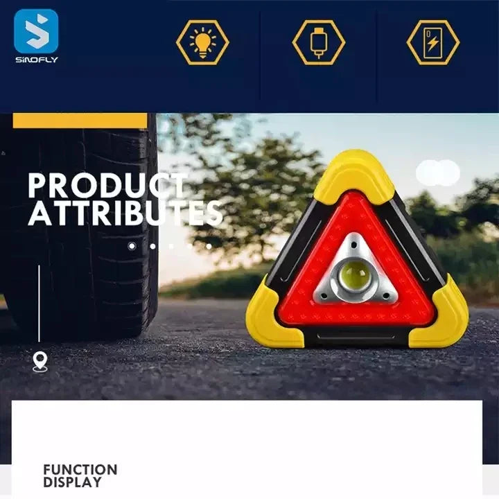 NEW Tripod Warning Light LED Multi-Function Car Emergency Light USB Phone/Solar Charging Car Triangle Safety Warning Sign with Camping Light Car Accessories
