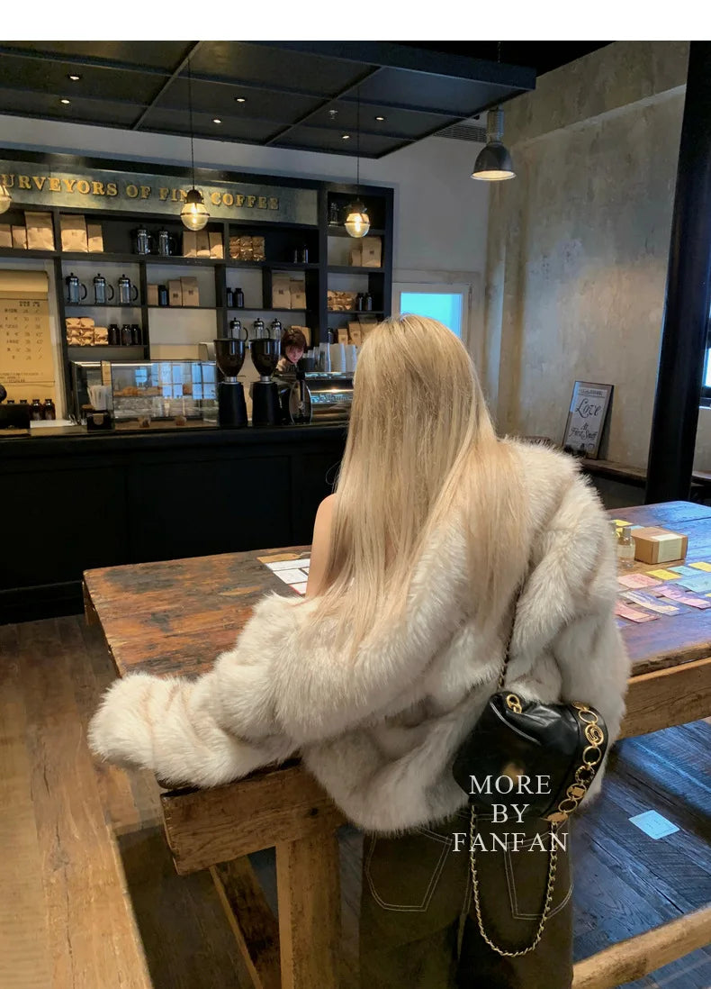 NEW Arrivals 3 Colors Luxury Brand Autumn Winter Women Fur Coat Women Short Lazy Wind Fox Fur Jacket Snow Clothes Evening Party Nightclub Outfit Cropped Fluffy Casaco De Pele Feminino