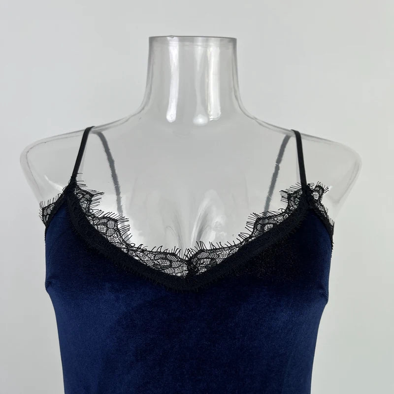 NEW Arrivals Sexy Gold Velvet Nightgown Winter Party Night Club Dresses Lace Long Nightdress Sleepwear Slit High Cut Lingerie Ladies Luxury Home Wear Apparel Supplies