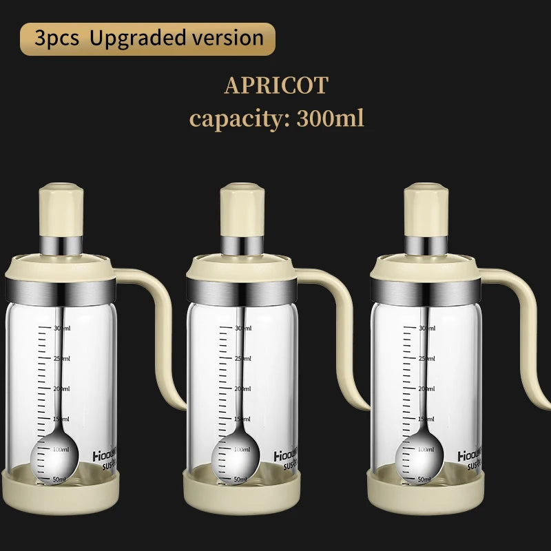 3 PCS Spice Seasoning Bottle Kitchen Supplies Glass Transparent Sugar Bottle Containers with Spoon Seasoning Bottle Salt and Pepper Bottle Kitchenware Accessories Preparing Cooking Tools Sets