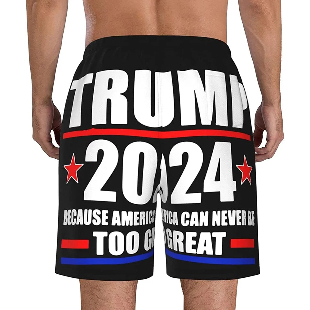 Men's Trump 2024 Shorts Pants Men Hawaiian Quick Dry Beach Shorts Swim Trunks Beachwear Bermuda Surf Swimsuit Cool Board Shorts