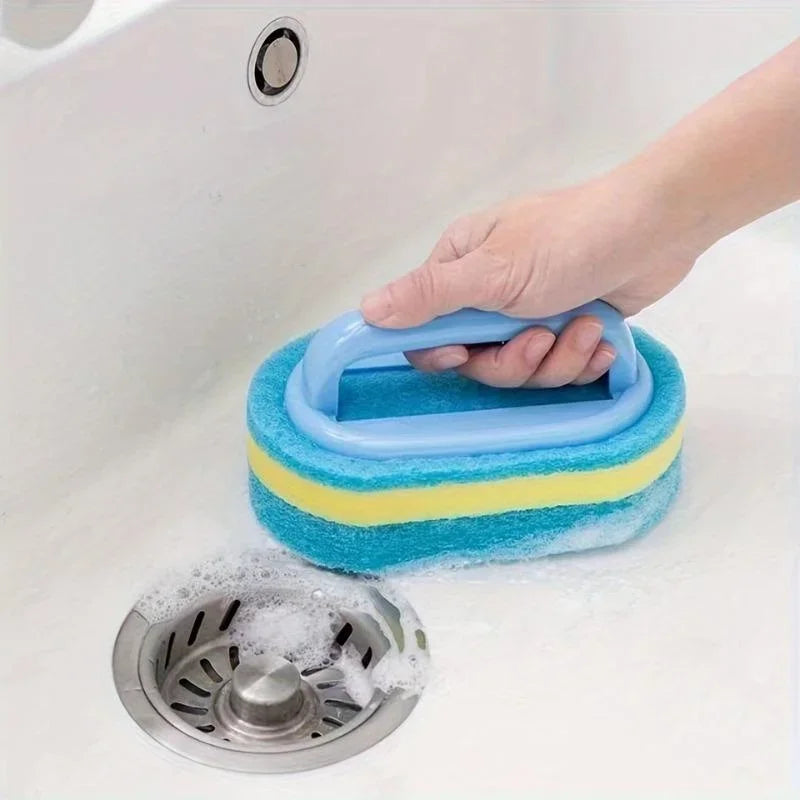 NEW 3PCS Set Sponge Cleaning Brush With Handle Bathtub Tile Scrub Brush Kitchen Bathroom Cleaning Sponge Brush Household Cleaning Supplies