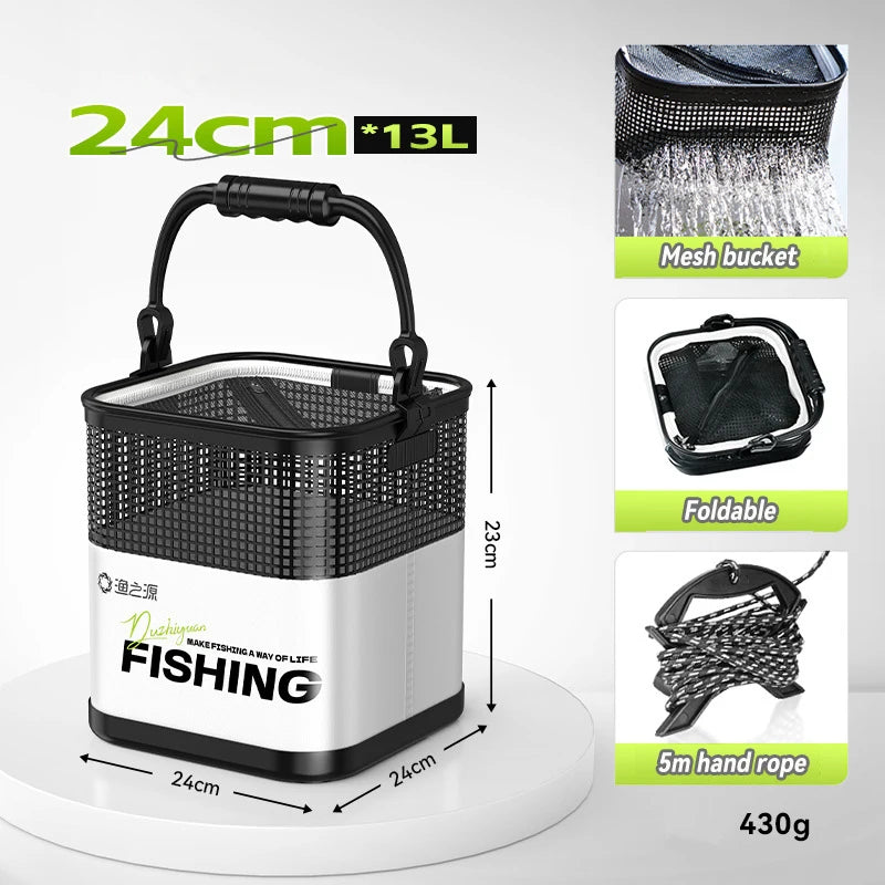10/13L New Fishing Folding Bucket Lure Live Fish Bucket Transparent Wild Portable Fishing Dry Bag with Mesh Hole