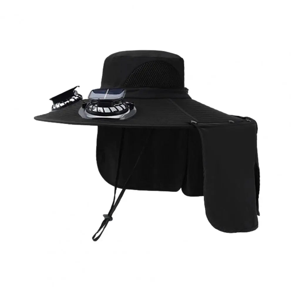 Solar Air Cooler Fan Hat with Neck Flap UV Protection Hat with Solar Fan USB Rechargeable Breathable Men Summer Outdoor Beach Camping Fishing Wide Brim Hats