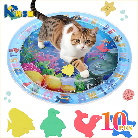 NEW Arrivals 10PCS Set 3 Styles 100CM Water Sensory Play Mat Thickened Inflatable Water Mat For Cat And Dog Pet Playmat With Fish Sea Ocean Theme Sensory Water Toys Pets Supplies