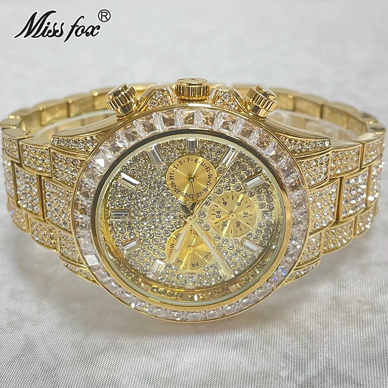 NEW Luxury Brand Gold Hip Hop Watches Men Fashion Rainbow Diamond Waterproof Smart Watch Full Steel Sports Clocks Male Wrist Watches Luxury Gifts for Husband Boyfriend