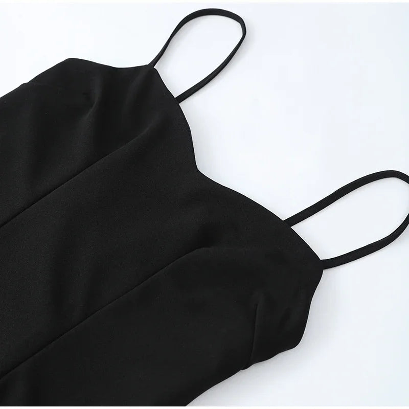 NEW Italian Fashion Gauze Contrasting Color Strap Sling-Long Sleeves Maxi Dress For Women Girls Elegant Backless Sleeveless High Waist Evening Party Dress Female Ladies Luxury Fashion Clothing Supplies