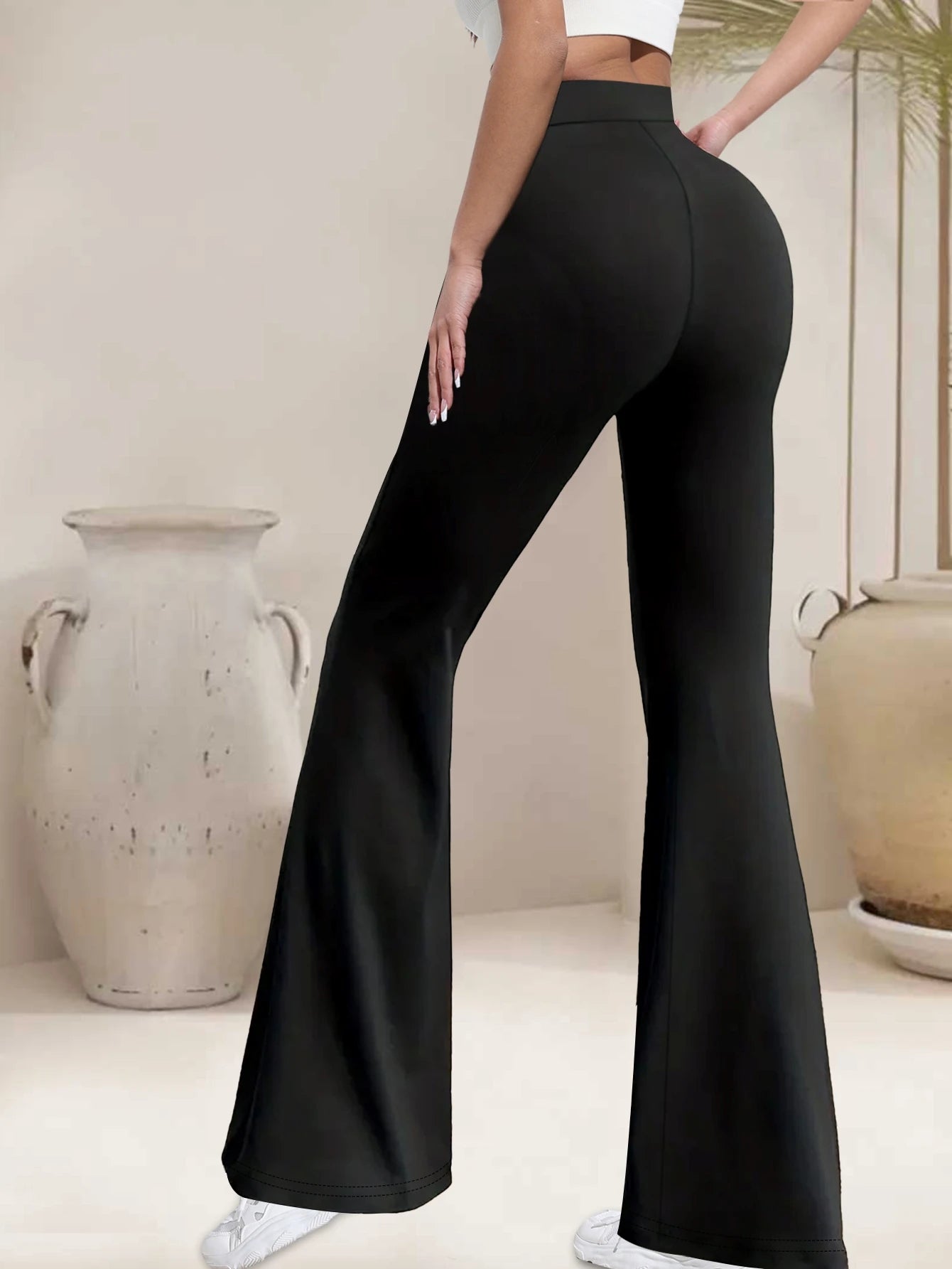 S-XL Size Women's High Waisted Black Bell Bottom Pants - High Elasticity, Lightweight, Breathable Yoga and Dance Pants, Outdoor Running Hiking Female Sports Apparel Supplies