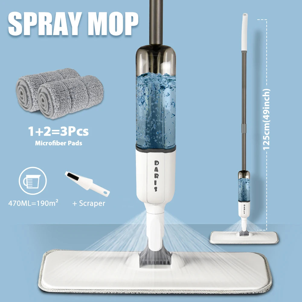 Spray Flat Mop With Reusable Microfibers Pads 360° Rotation Floor Cleaning Mop 500ML Big Capacity Square Triangle Bottle