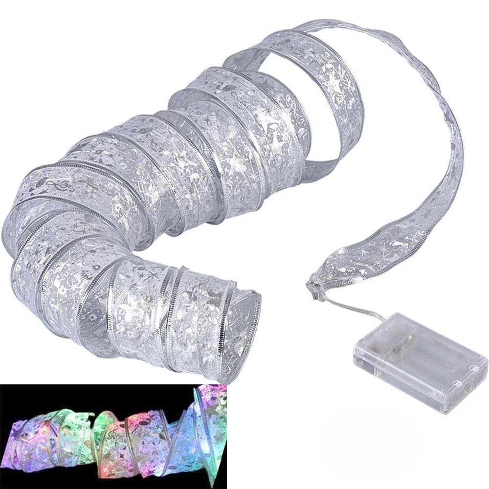 NEW Arrivals 5CM Wide Christmas Ribbon Fairy Light Christmas Decoration DIY Bows String Light Tree Ornaments For Home Xmas Decor New Year Eve Accessories Supplies