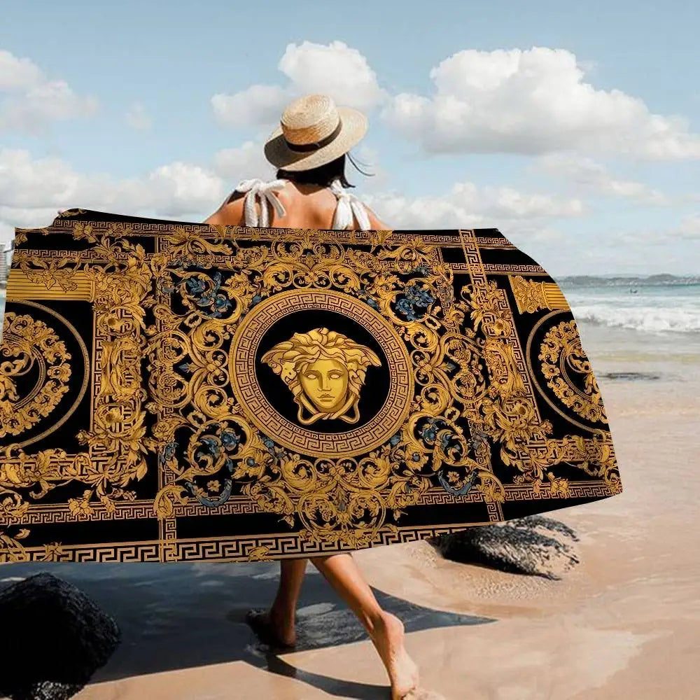 100% Cotton 77x182cm Fashion And Luxury V-Versace Anime Beach Swimming Towel Soft Absorbent Washcloth Women's Gifts for Travel Camping Gym Beach