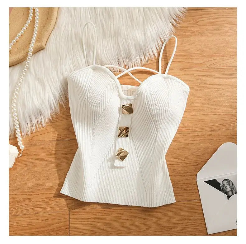 NEW Arrivals Black/White Color Knitted Camisole Sexy Tank Top Women's Summer Outerwear Sexy and Spicy Girl's Inner Layer with A Bottom Top