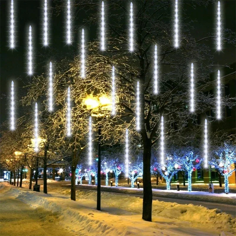 NEW Arrivals LED Lights Stalactites Meteor Shower Rain Lights 2/4Set Falling Rain Fairy String Lights Christmas Holiday Snow Falling Icicle Cascading Light Home Outdoor Decoration Accessories Supplies