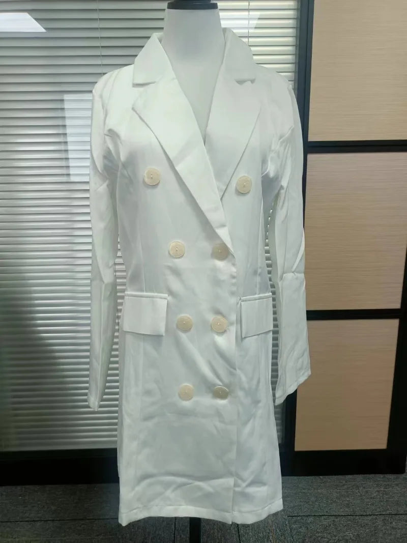 NEW Arrivals S-3XL Red/Black/Khaki/White Double Breasted White Trench Coat Women Winter Vintage Jacket Slim Trench Female Lapel Solid Office Ladies Trench Dress Coat Ladies Luxury Fashion Clothing Supplies