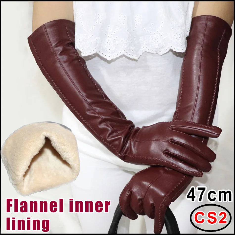 NEW Arrivals  Genuine Real Leather Gloves 100% Sheepskin Long Gloves Women's Winter Warm Fleece Lining Over Elbow Arm Sleeves Color Ladies Fashion Apparel Accessories