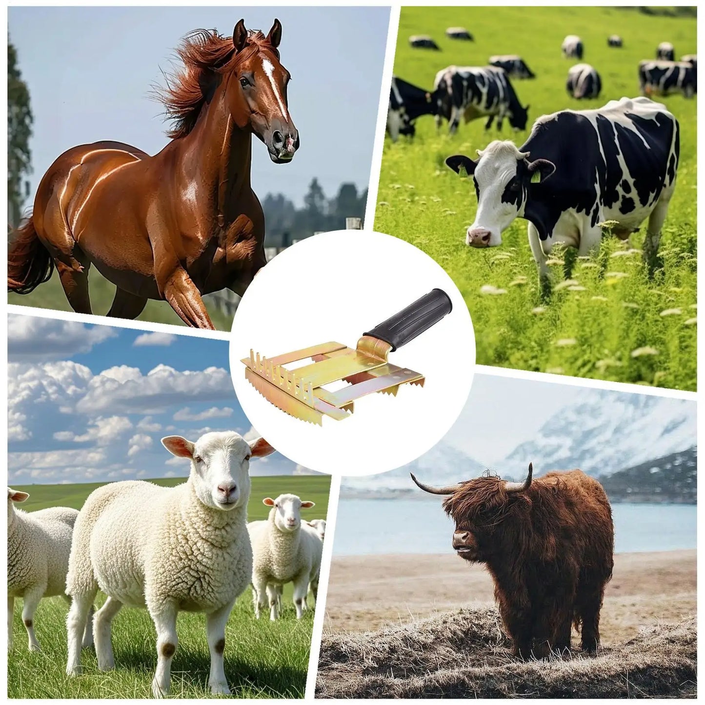 Horse Brush Livestock Grooming Comb Portable Equine Hair Removal Brush For Pet Cattle Horse Goat Sheep Stable Farm Outdoor Animals Grooming Accessories Hair Care Supplies