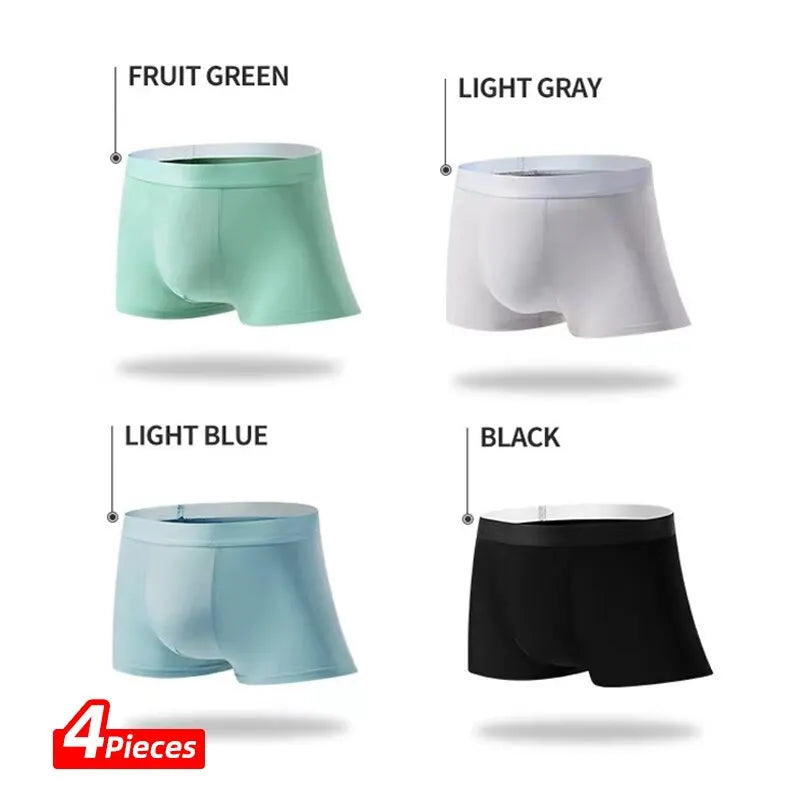 4 Pieces Men Ice Silk Boxer Shorts Underpants Underwear 4 Color Mixing XL XXL 3XL Smooth Cool Ventilate Fashion Fitness Sports