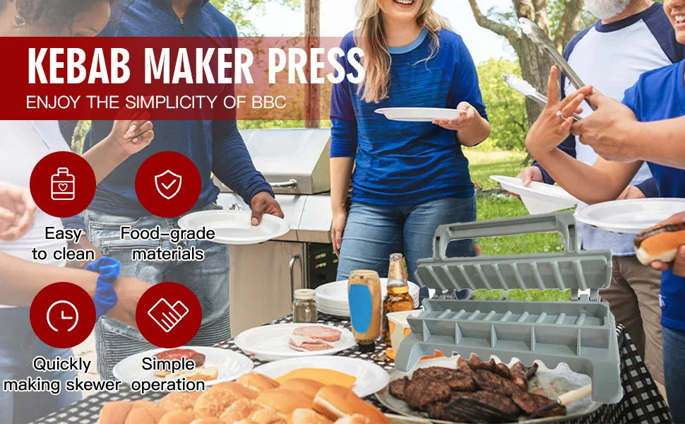 New Single Row Kebab Maker BBQ Camping Grill Meat Skewer Machine Kebab Press Souvlaki Maker Reusable Plastic BBQ Skewer Maker Kebab Preparation BBQ Tool Cooking Accessories