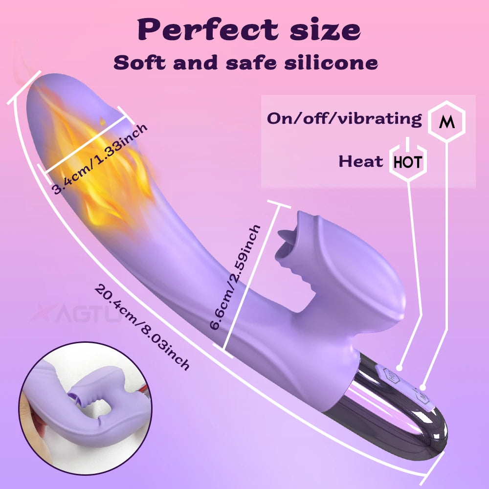 Tongue Licking Dildo Vibrator for Women Clitoris Stimulator G-Spot Vaginal Massager Powerful Sex Toy Female Rabbit Heat Vibrator