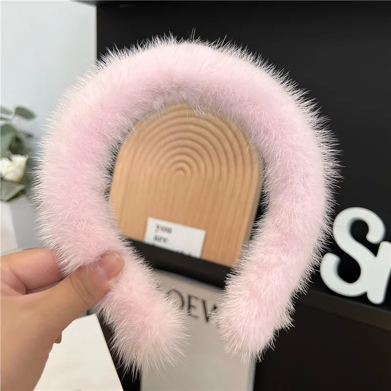 8 Colors  Hot Sale Women Luxury winter 100% Real Mink Fur Headbands High Quality Real Fur Hair Band Lady Fashion Hair Hoop Furry Gift