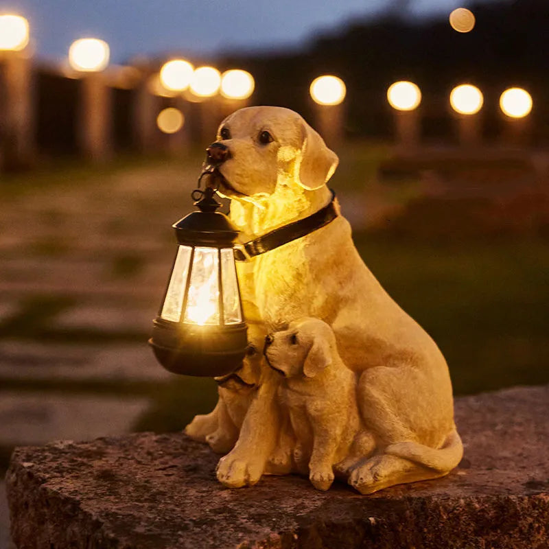 Solar Garden Decorative Light Lifelike Dogs Outdoor Lighting Resin Dog Statue Led Night Light For Pathway Yard Garden Decoration
