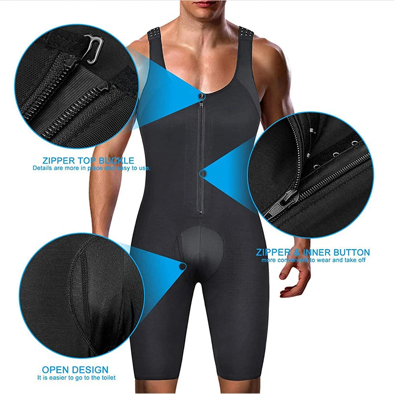 Men Tight Slimming Bodysuit Zipper Compression Shapewear Waist Trainer Hip Enhancer Men Boobs Shaping Underwear Open Crotch Faja