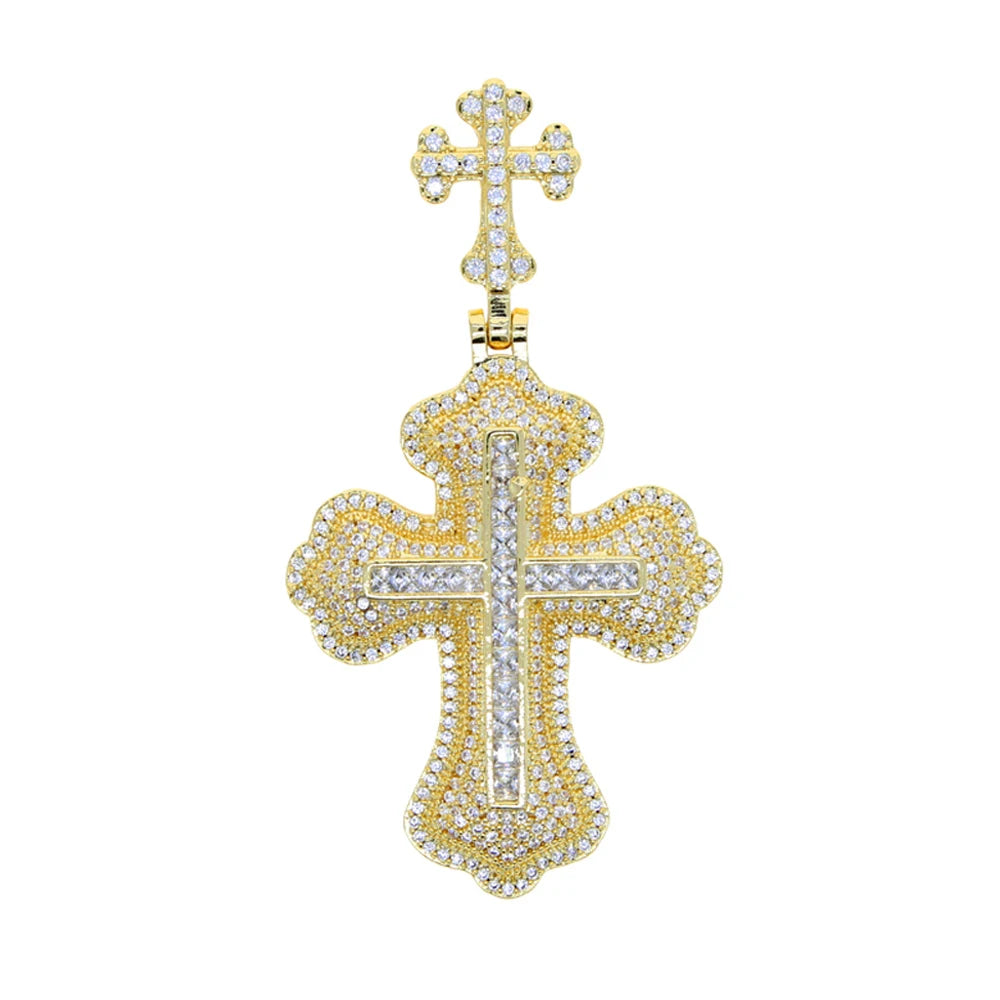 New Iced Out Cross Pendant Necklace For Women Men Bling Prong Setting Cubic Zirconia Cross Charm Luxury Hip Hop Fashion Jewelry Accessories.