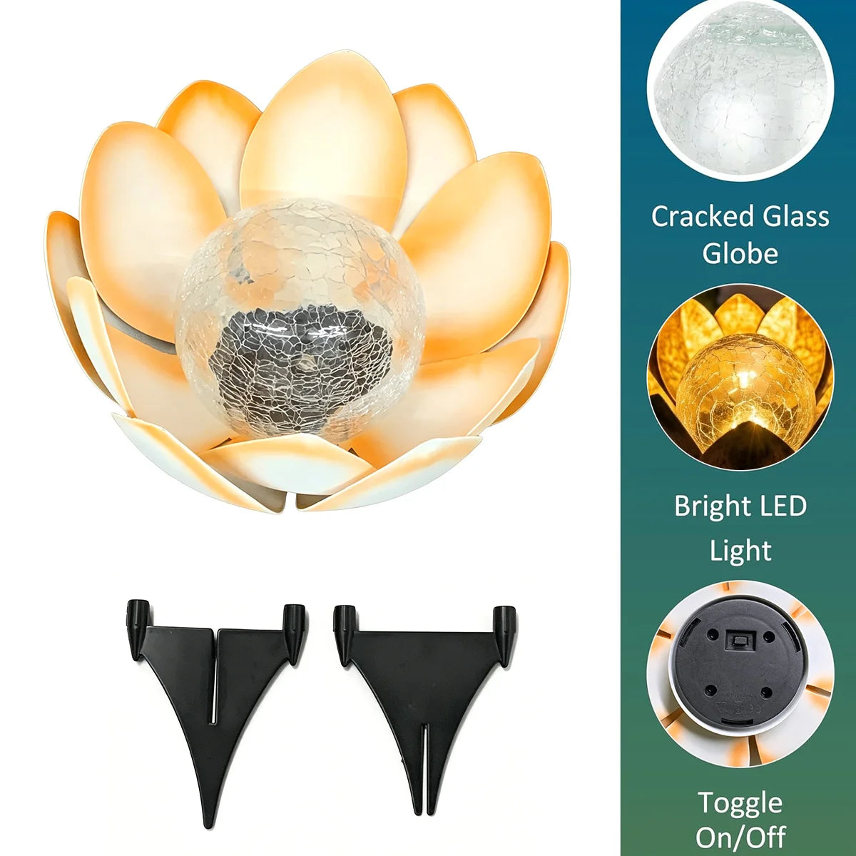 For Garden Lovers Solar Lotus Garden Light Weatherproof Outdoor Decorative Lighting Lotus with Crackle Glass Ball Solar Pathway Lawn Garden Patio Lights Lotus Home Villa Gardening Decor