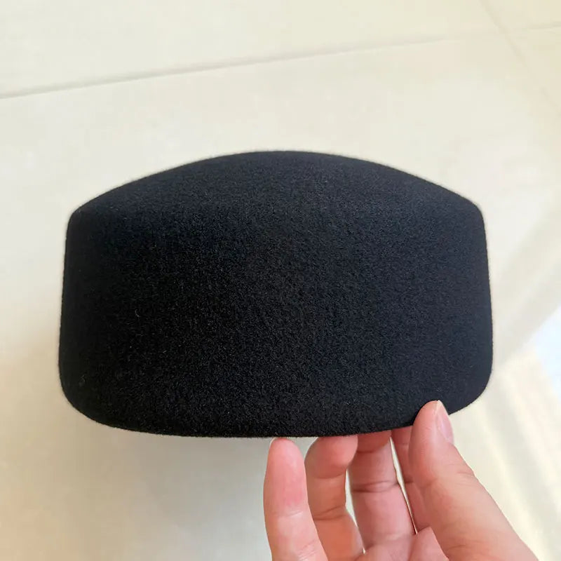 12 Colors Uzbekistan Retro Flight Attendant Ball Hat Women's 100% Wool Felt Beret Party Charming Hat Wedding Cocktail Party Medicine Box Hat