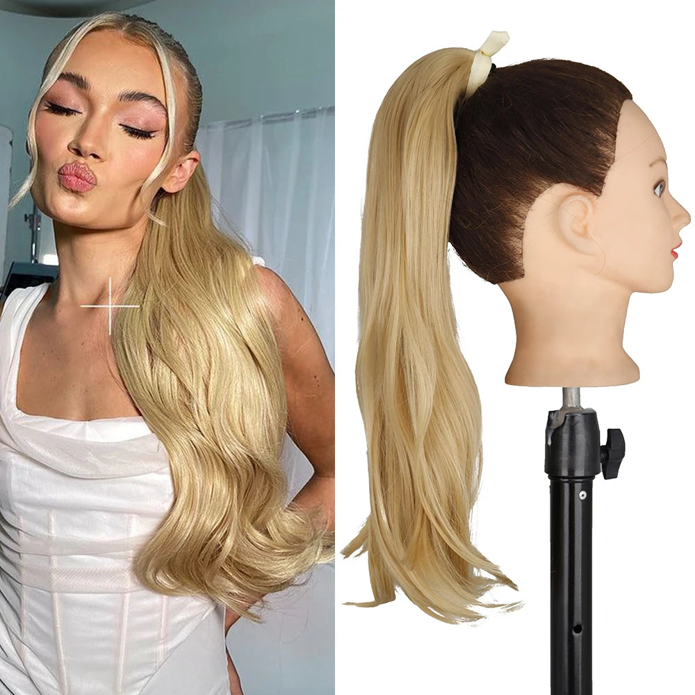 NEW  Synthetic Long Straight Wrap Around Clip In Ponytail Hair Extension Can Be Permed Heat Resistant Pony Tail Fake Hair
