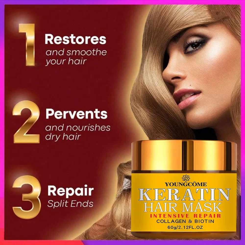 Hair Repairs 60gr Korean Hair Mask Biotin Collagen Keratin Treatment Hairs Conditioner Hair Essential Oil Nourishing for Dry Damaged