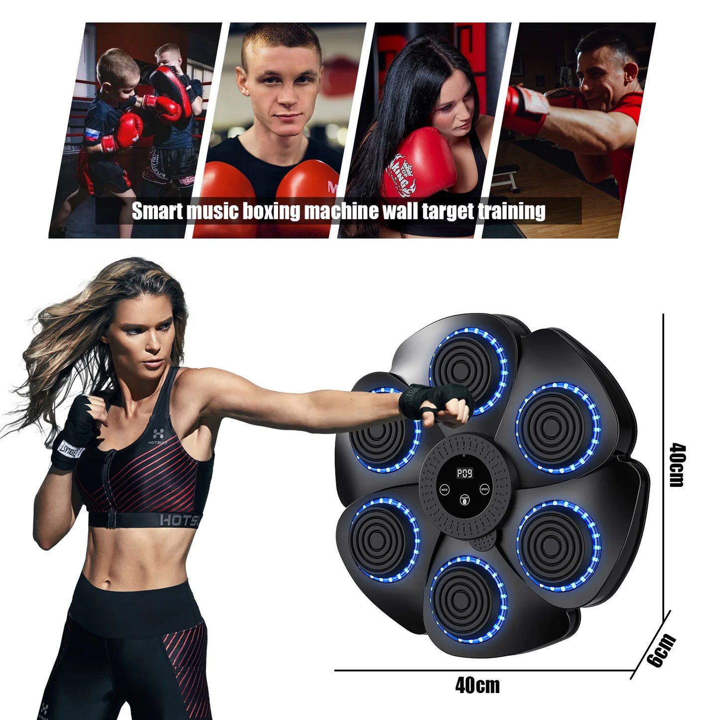 Home Gym Smart Bluetooth Music Boxing Machine Gloves-9 Modes Training, Decompression, Fighting Fitness Home Boxing Wall Target, Adults & Kids Sports Accessories