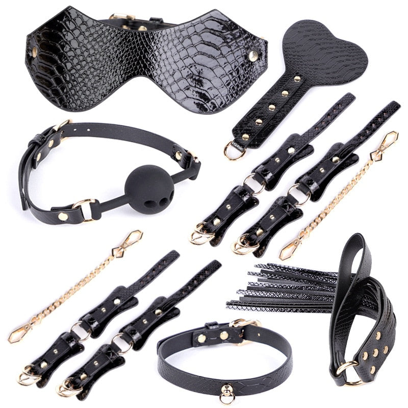 Adult leather plush bondage bundle set, gag, whip, butt plug, sex toys for women, nipple clips, erotic toys