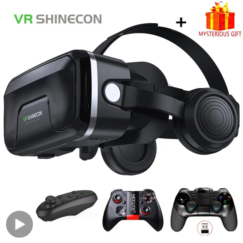 Shinecon Viar 3D Virtual Reality VR Glasses Headset Devices Helmet Lenses Goggles Smart For Smartphones Phone With Controllers