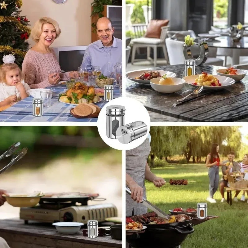 201 Stainless Steel Seasoning Jar Condiment Salt Sugar Shaker Pepper BBQ Camping Picnic Spice Storage Box Powder Bottle Container Toothpick Holder Kitchenware Accessories