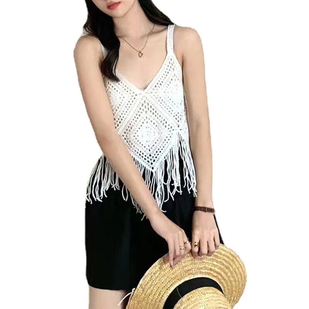 Cotton Crochet Camisole New Boho Crochet Knitted Small Vest Tops Summer