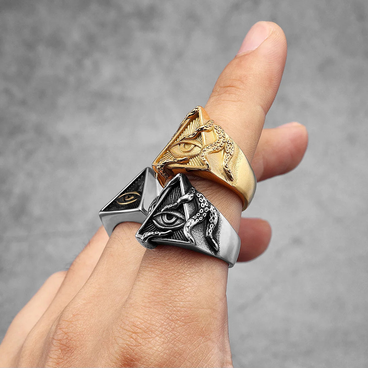 Rothchild's Illuminati Organization Freemason Octopus Eye Top Quality Titanium Steel Women's Men's Rings Punk Vintage for Boyfriend Jewelry Creativity Gifts Secret Society Products